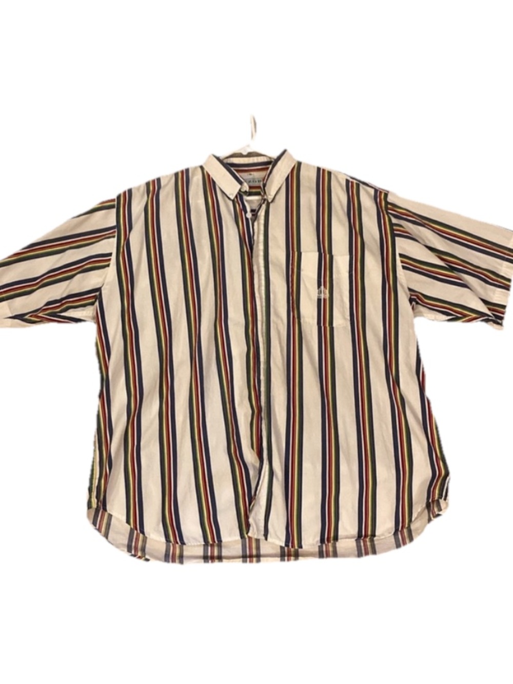 Izod Vintage 90s Striped Button-Down Short Sleeve Shirt (XL)